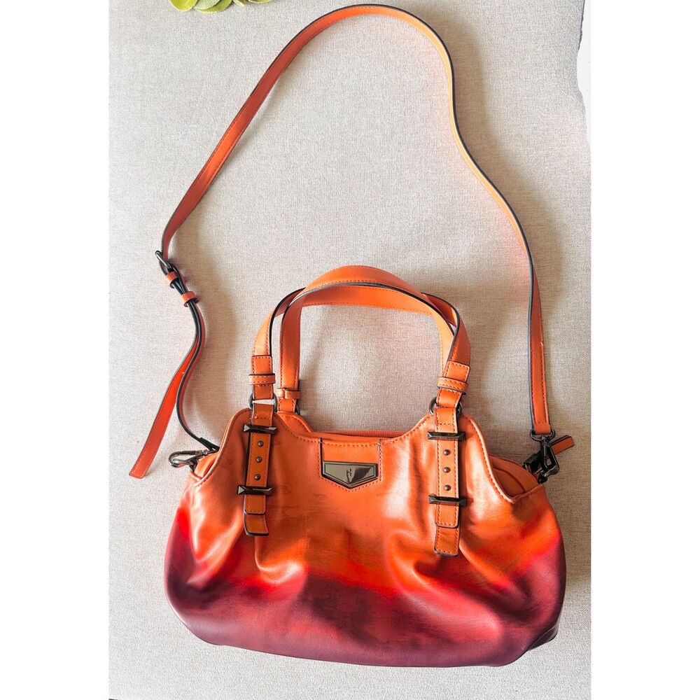 Simply Vera-Vera Wang Faux Leather Coral Satchel Purse Crossbody Shoulder Bag